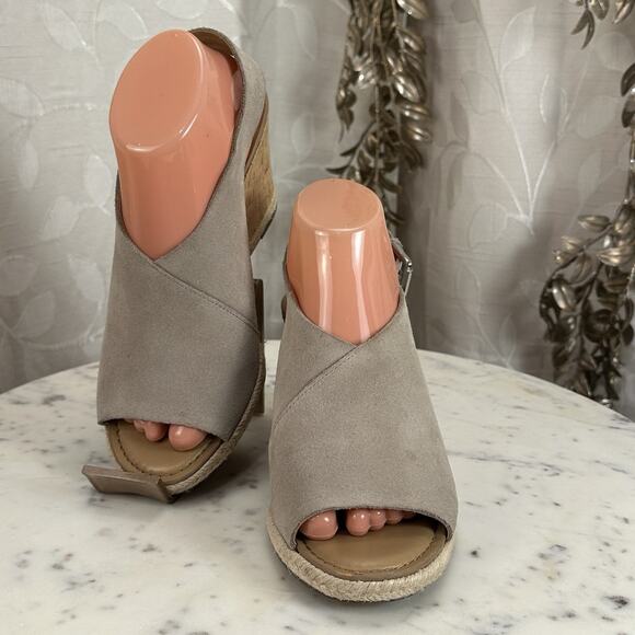 Franco Sarto Julien Sandal Cork Wedge Taupe Suede Espadrilles Size-8.5M Boho - Picture 1 of 17